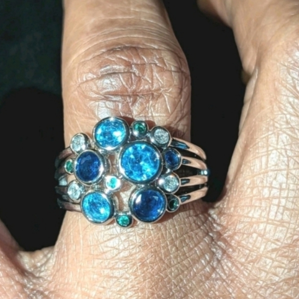 High Quality White Gold Silver Plated Cocktail Multi Gemstone Ring  Size 9 - Picture 9 of 16